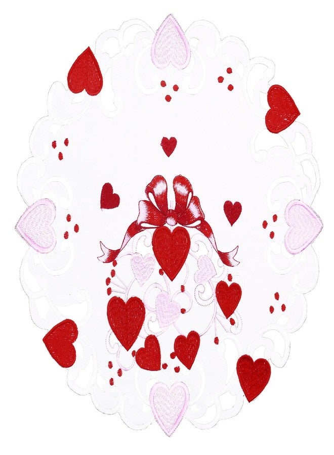Grelucgo Set of 4 Embroidered Love Heart Round 15 Inches Doily Placemats for February 14th (Red and Pink (b)) - Image 1