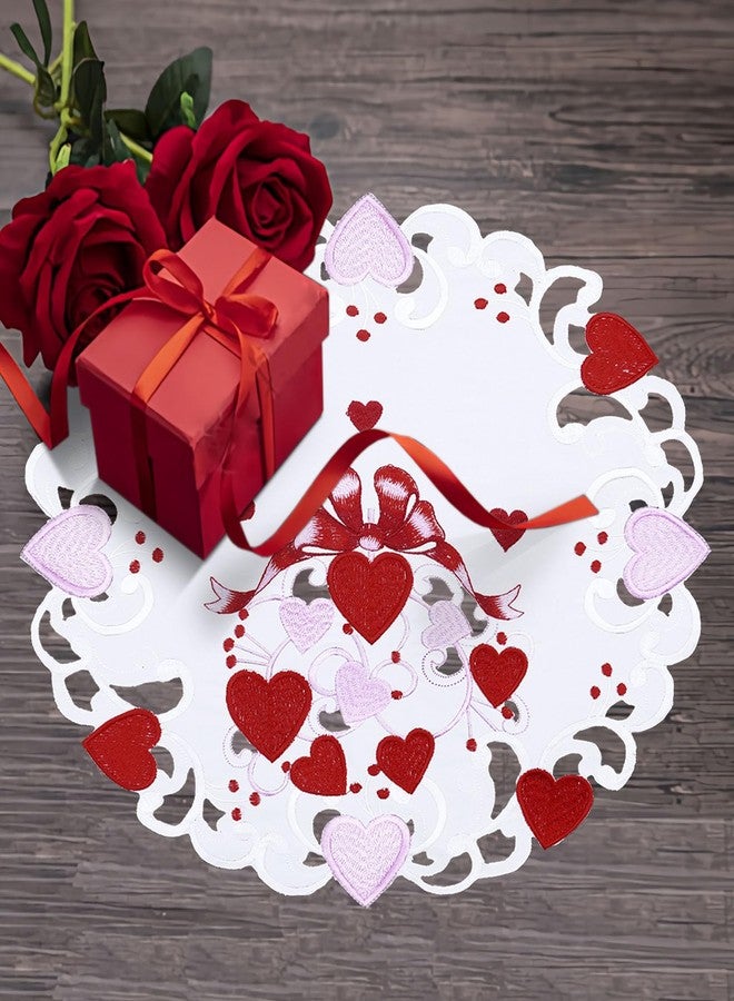 Grelucgo Set of 4 Embroidered Love Heart Round 15 Inches Doily Placemats for February 14th (Red and Pink (b)) - Image 4