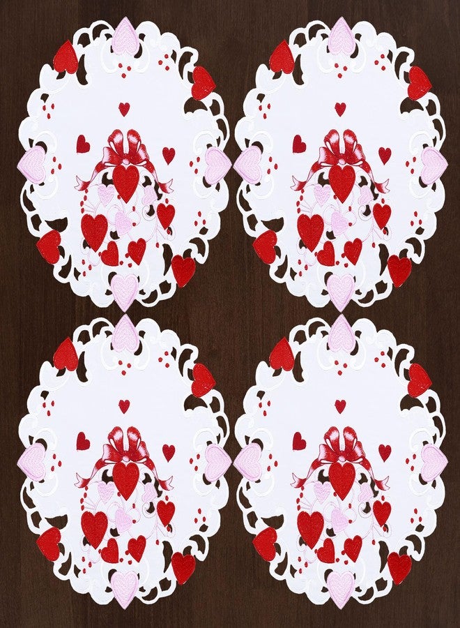 Grelucgo Set of 4 Embroidered Love Heart Round 15 Inches Doily Placemats for February 14th (Red and Pink (b)) - Image 2