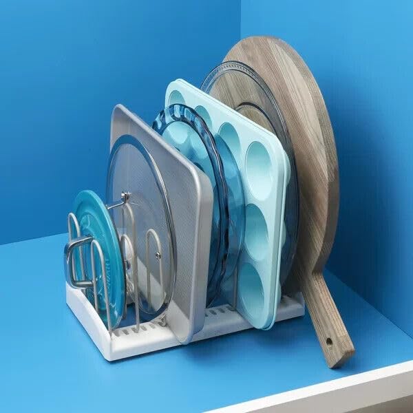 Kitwe Expandable Pot and Pan Organizer Rack 7 Pot Lid Organizer Holder Bakeware Adjustable Rack Kitchen Cabinet Organizer for Bakeware Cutting Boards - Image 2