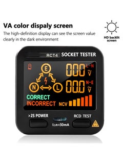 KASTWAVE Outlet Tester EBTN LCD with Voltage Display RCD Receptacle Socket Tester Circuit Analyzer Polarity Detector Leakage Tester Electricity Line Fault Checker 8 Visual Indications  - Image 4