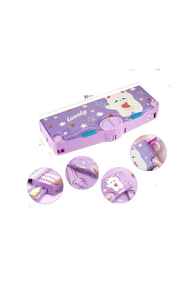 6-piece school supplies set (6-piece multi-purpose pencil case + 4-piece pencil sharpener with eraser + 4-piece highlighter pen + 4-piece gel pen + 2 fine-point pens + 6 felt-tip pens) - Image 3