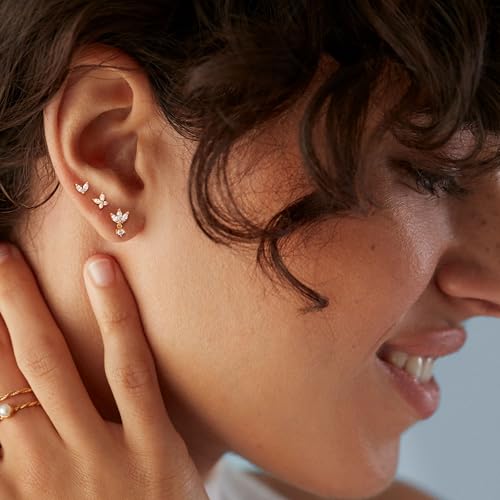 Krfy 3 Pairs Dainty 14K Gold Plated Earrings for Women - Cartilage Earring Sterling Silver Post Hypoallergenic Earring Sets for Multiple Piercing - Image 4
