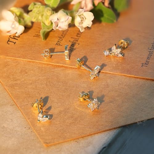 Krfy 3 Pairs Dainty 14K Gold Plated Earrings for Women - Cartilage Earring Sterling Silver Post Hypoallergenic Earring Sets for Multiple Piercing - Image 3