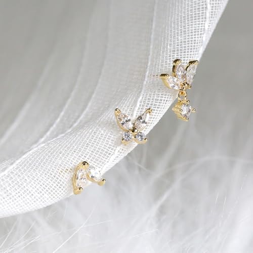 Krfy 3 Pairs Dainty 14K Gold Plated Earrings for Women - Cartilage Earring Sterling Silver Post Hypoallergenic Earring Sets for Multiple Piercing - Image 5