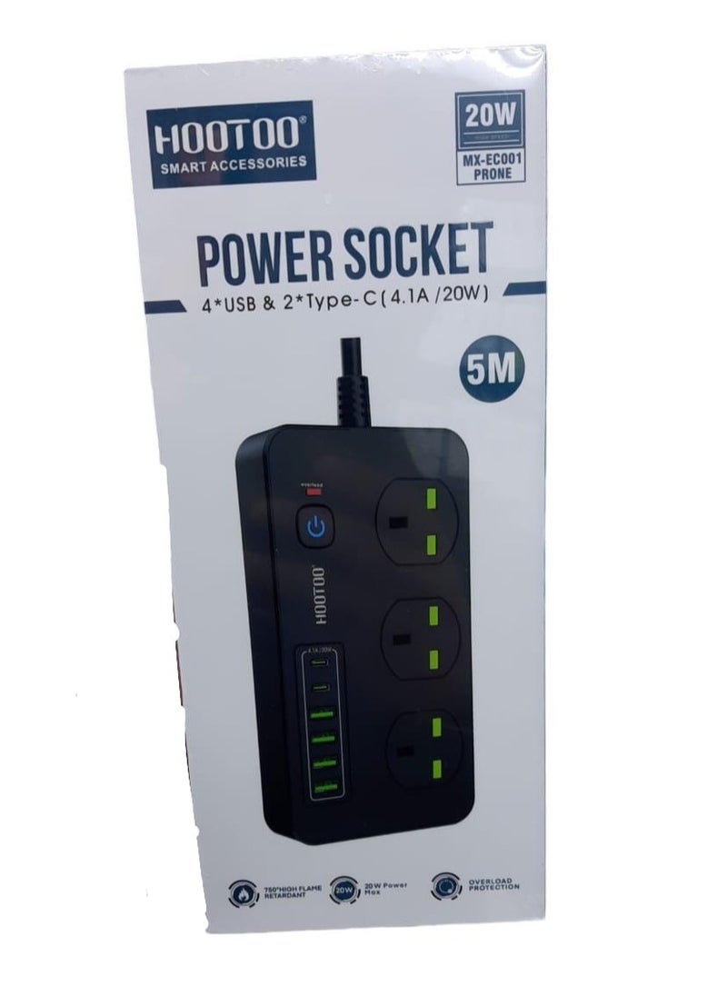 HooToo Electrical extension 3 sockets 4 UDB ports and 2 Type-C ports from Hoto 5 meters 