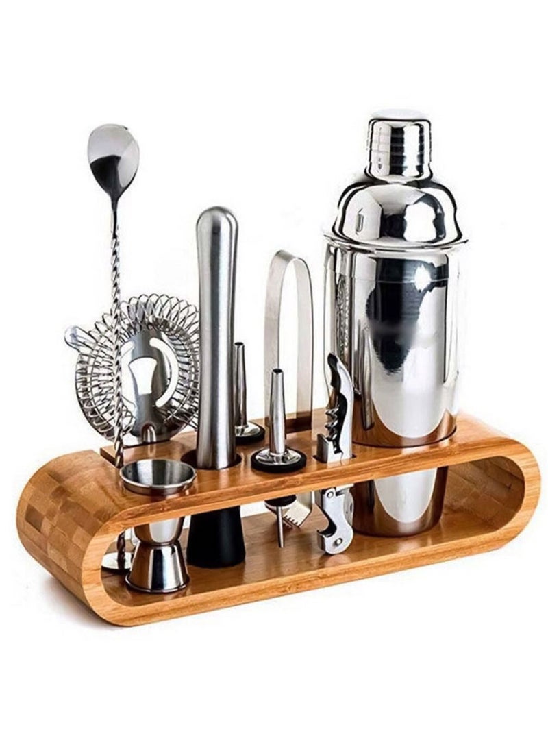 MIBRU Cocktail Coffee Shaker Set With wooden Stand Silver Stainless Steel  - Image 4