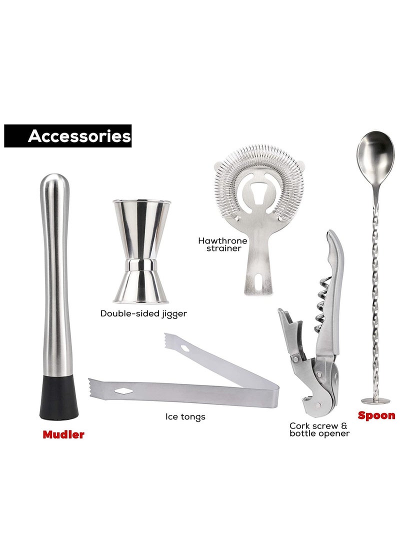 MIBRU Cocktail Coffee Shaker Set With wooden Stand Silver Stainless Steel  - Image 2