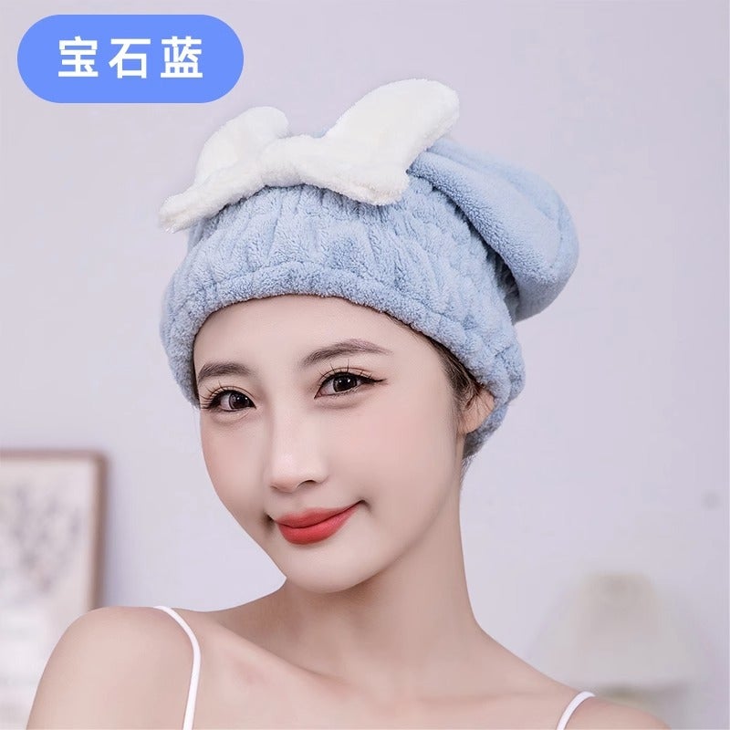 Generic Bow Hair Drying Hat Super Absorbent Quick-drying 2023 New Womens Shower Hat Headwear Towel Shampoo Hair Drying Towel Sapphire blue