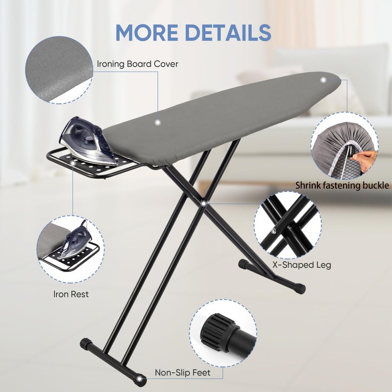 Jakeefud Full Size Ironing Board 47" X 15" with Heat Resistant Cover and Thicken Felt Pad, Safety Iron Rest, Anti-Skid Feet, Height Adjustable, Heavy Duty - Image 3