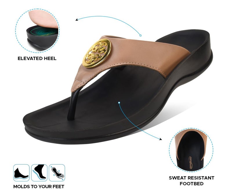 AEROTHOTIC Flip Flops for Women with Plantar Fasciitis Relief Slip On Dressy Beach Flops Comfortable Walking Orthopedic Sandals Arch Support (Othila Beige, Size 10) - Image 4