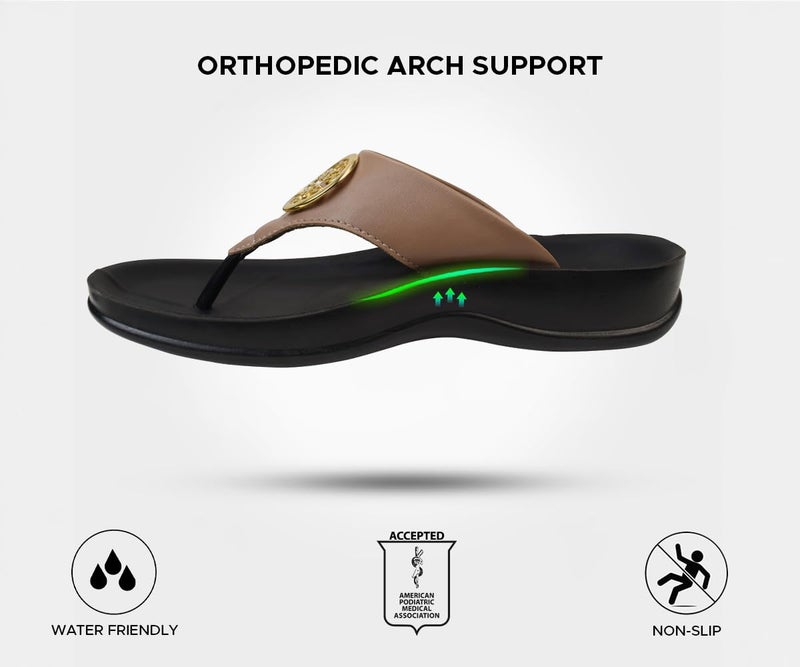 AEROTHOTIC Flip Flops for Women with Plantar Fasciitis Relief Slip On Dressy Beach Flops Comfortable Walking Orthopedic Sandals Arch Support (Othila Beige, Size 10) - Image 5