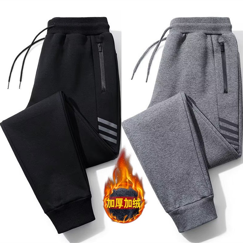Mens Autumn Winter Velvet Joggers Casual Loose Light gray  - Image 5