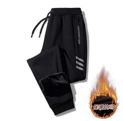 Mens Autumn Winter Velvet Joggers Casual Loose Light gray  - Image 2