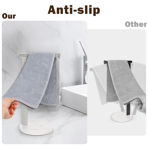 Siyzda Hand Towel Holder Stand for Bathroom, L- Shaped Standing Hand Towel Rack, Towel Bar Kitchen Vanity Countertop Organizer, SUS304 Stainless Steel Material (Marble Base, Brushed Nickel) - Image 4