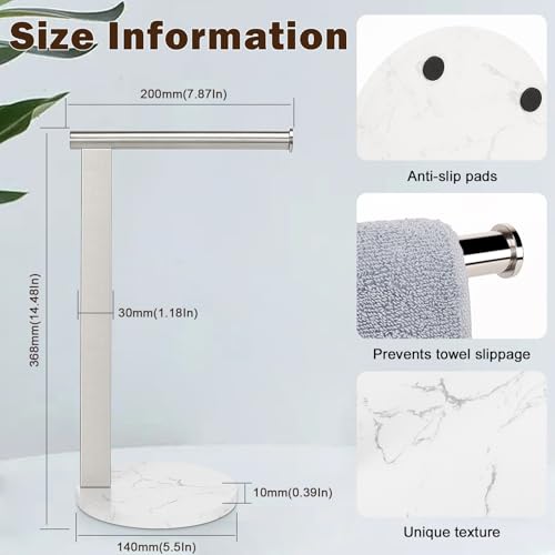 Siyzda Hand Towel Holder Stand for Bathroom, L- Shaped Standing Hand Towel Rack, Towel Bar Kitchen Vanity Countertop Organizer, SUS304 Stainless Steel Material (Marble Base, Brushed Nickel) - Image 3