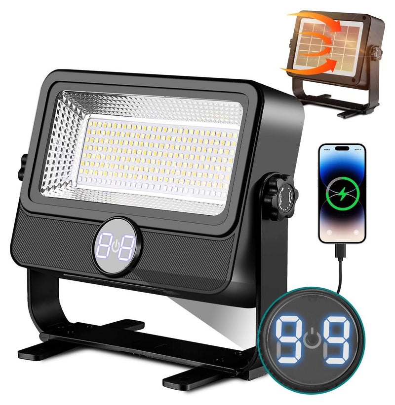 ZLH HITY 100W LED Solar Work Light, 10000LM Rechargeable Flood Light Magnetic Worklight with 5 Modes, IP66 Waterproof Portable Solar Outdoor Working Light for Camping, Building, Workshop, Garage, Emergency - Image 1