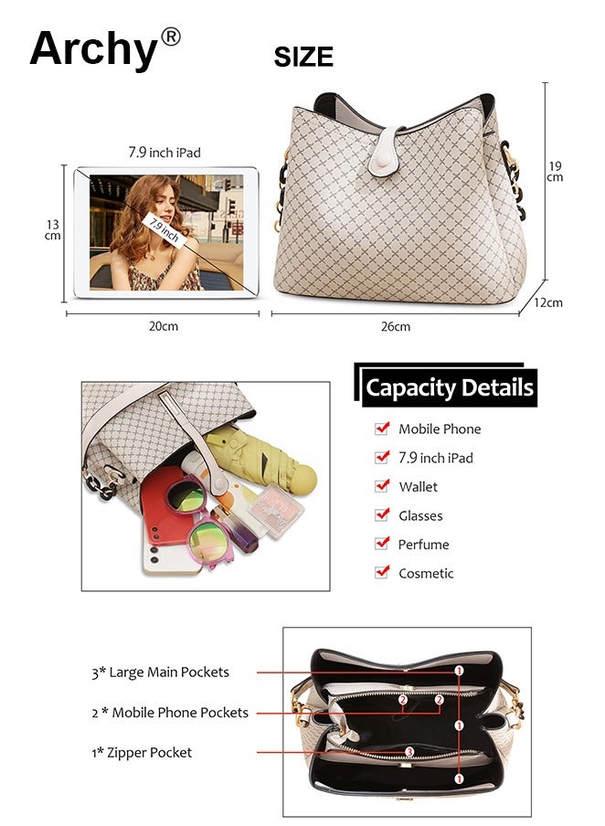 Archy Fashion-forward PU Leather Handbag for Women Elegant Shoulder Bag Quilted Patterned Crossbody Bag Vintage Magnetic Multi-Layer Bucket Bag All-match Style for Ladies/Mother - Image 3