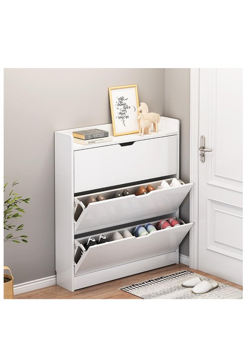 Golden Shoe Cabinet Storage with 3 Flip Drawers for Entryway, White Slim Freestanding Modern Narrow Shoe Organizer Rack Cabinet for Hallway, Living Room - Image 1