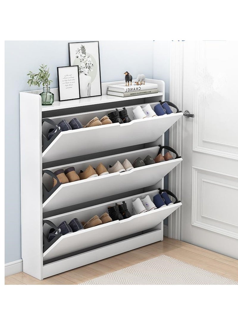 Golden Shoe Cabinet Storage with 3 Flip Drawers for Entryway, White Slim Freestanding Modern Narrow Shoe Organizer Rack Cabinet for Hallway, Living Room - Image 2
