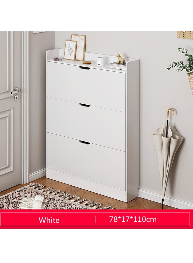 Golden Shoe Cabinet Storage with 3 Flip Drawers for Entryway, White Slim Freestanding Modern Narrow Shoe Organizer Rack Cabinet for Hallway, Living Room - Image 3
