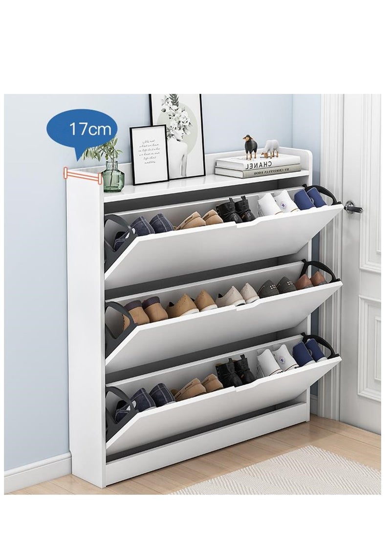 Golden Shoe Cabinet Storage with 3 Flip Drawers for Entryway, White Slim Freestanding Modern Narrow Shoe Organizer Rack Cabinet for Hallway, Living Room - Image 4