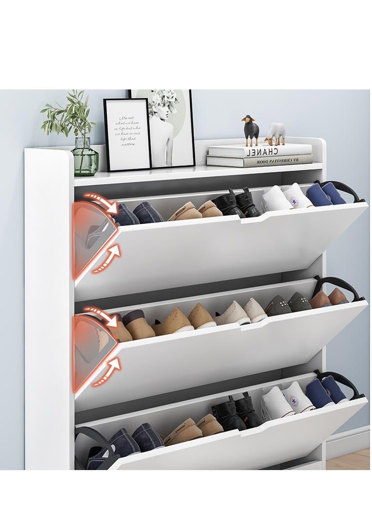 Golden Shoe Cabinet Storage with 3 Flip Drawers for Entryway, White Slim Freestanding Modern Narrow Shoe Organizer Rack Cabinet for Hallway, Living Room - Image 5