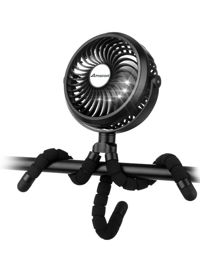 AMACOOL Battery Operated Stroller Fan Flexible Tripod Clip On Fan with 3 Speeds and Rotatable Handheld Personal Fans for Car Seat Crib Bike Treadmill (Black) - Image 1