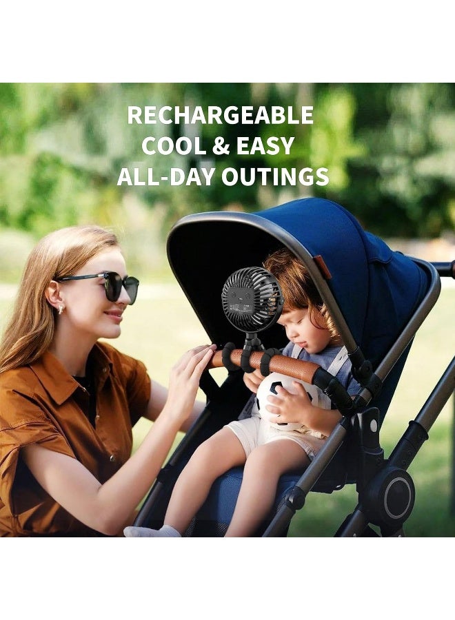 AMACOOL Battery Operated Stroller Fan Flexible Tripod Clip On Fan with 3 Speeds and Rotatable Handheld Personal Fans for Car Seat Crib Bike Treadmill (Black) - Image 2
