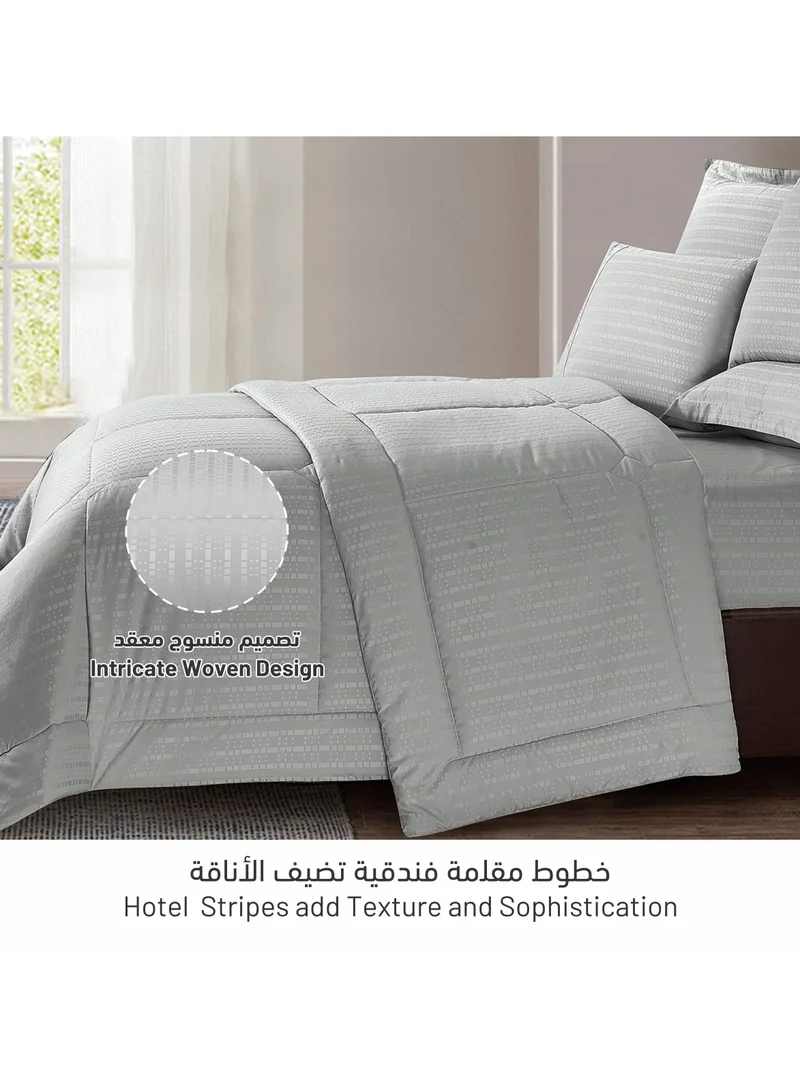 دوناتيلا لحاف على طراز الفندق ، لحاف مبطن مزدوج الحجم من 6 قطع ، جاكار إيطالي بلينستريب مع لحاف غير قابل للإزالة ، من الألياف الدقيقة المصقولة ، حشوة بديلة ناعمة ، رمادي