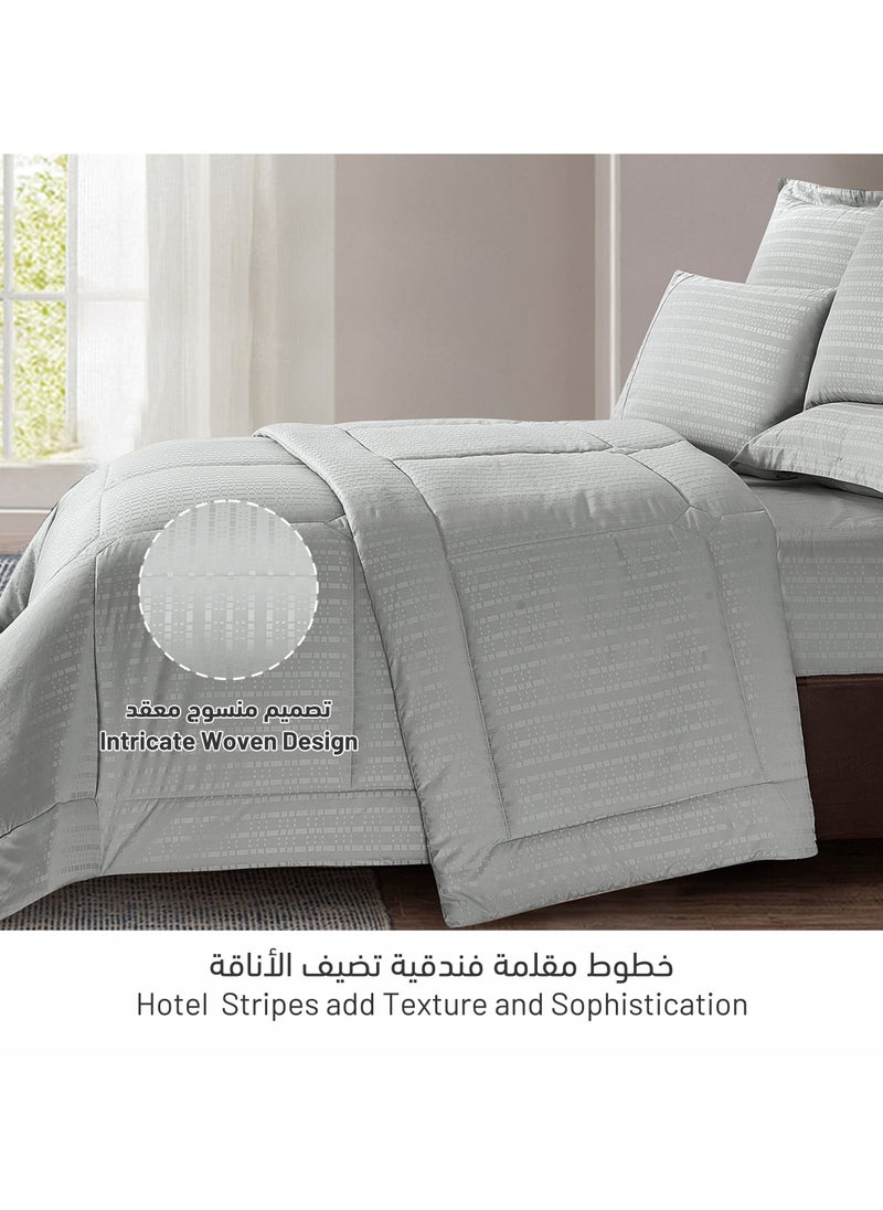 Donetella Hotel Style Comforter, 6-Pcs Double Size Quilted Comforter, Italian Jacquard With Non-Removable Quilt, Brushed Microfiber, Soft Down Alternative Filling, Grey  - Image 2