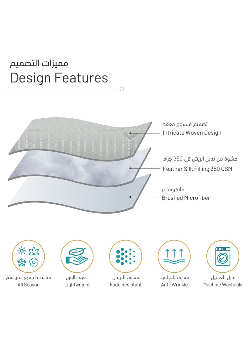 Hotel Style Comforter, 6-Pcs Double Size Quilted Comforter, Italian Jacquard With Non-Removable Quilt, Brushed Microfiber, Soft Down Alternative Filling, Grey