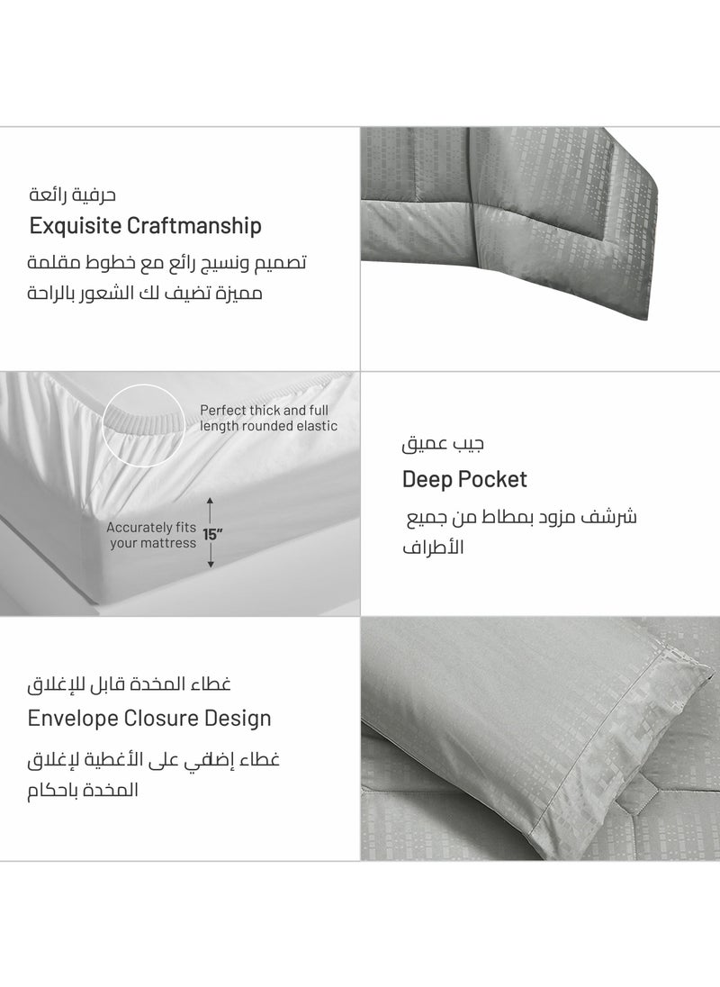 Donetella Hotel Style Comforter, 6-Pcs Double Size Quilted Comforter, Italian Jacquard With Non-Removable Quilt, Brushed Microfiber, Soft Down Alternative Filling, Grey  - Image 5