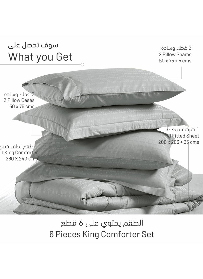 Donetella Hotel Style Comforter, 6-Pcs Double Size Quilted Comforter, Italian Jacquard With Non-Removable Quilt, Brushed Microfiber, Soft Down Alternative Filling, Grey  - Image 3