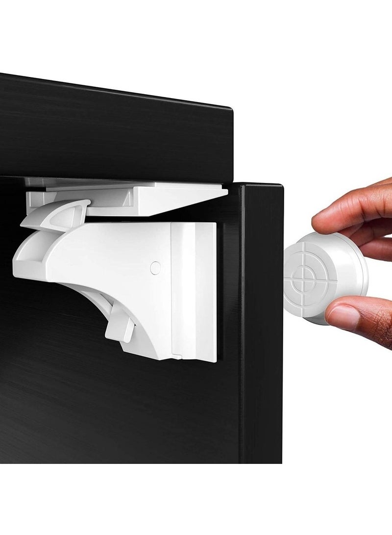 Baby Proofing Magnetic Cabinet Locks Child Safety Children Proof Cupboard Latches Baby Safety No Screws or Drilling (White/ 8 ; 2 Keys)  - Image 1