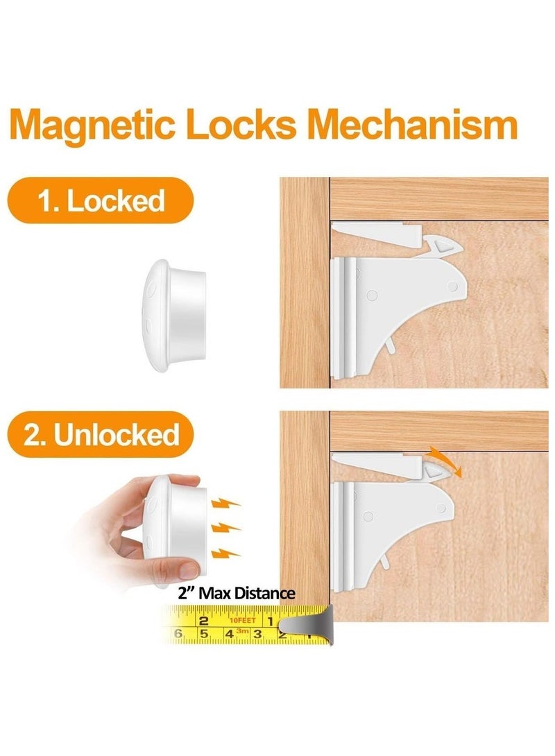 Baby Proofing Magnetic Cabinet Locks Child Safety Children Proof Cupboard Latches Baby Safety No Screws or Drilling (White/ 8 ; 2 Keys)  - Image 3