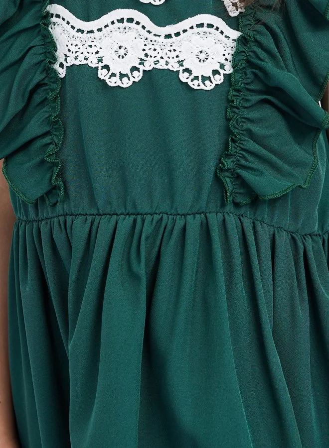 Styli Ruffle Sleeve Lace Insert Casual Dress