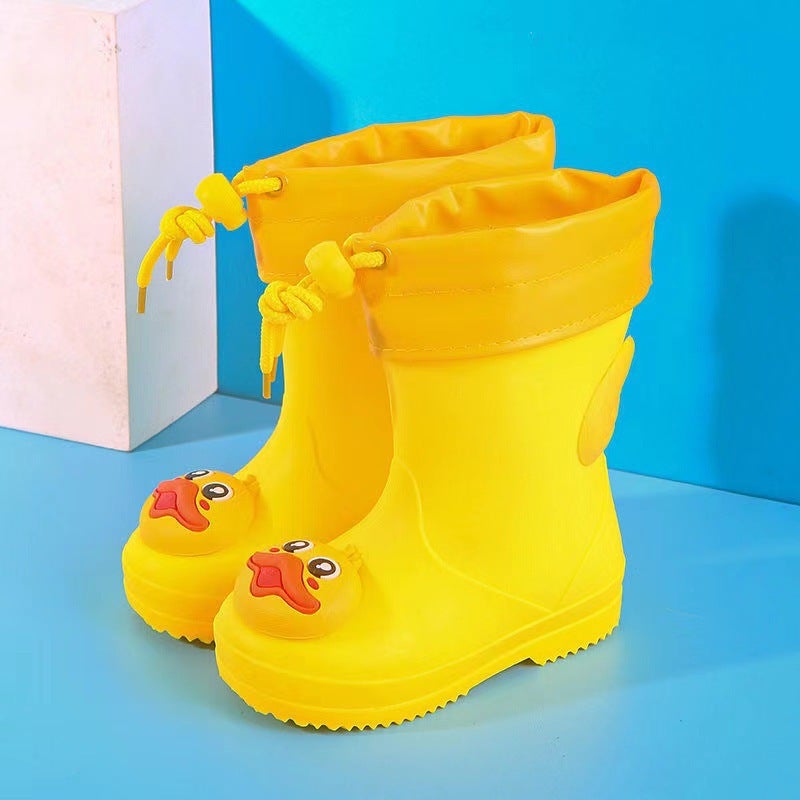Children'S Rain Boots Kindergarten Baby New Girls' Non-Slip Waterproof Rain Boots Drawstring Boys' Water Shoes Cartoon Winter - Image 1
