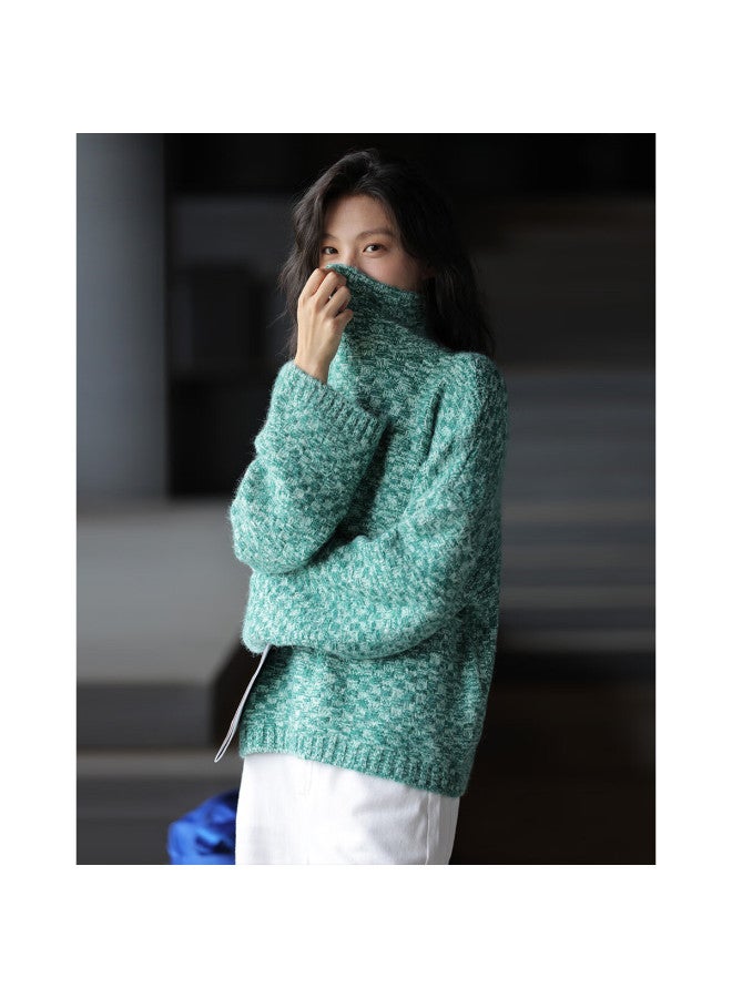 dme Demana Atmosphere Turtleneck Sweater Winter High-neck Long Sleeve Plaid Loose Knit Top For Women - Image 5
