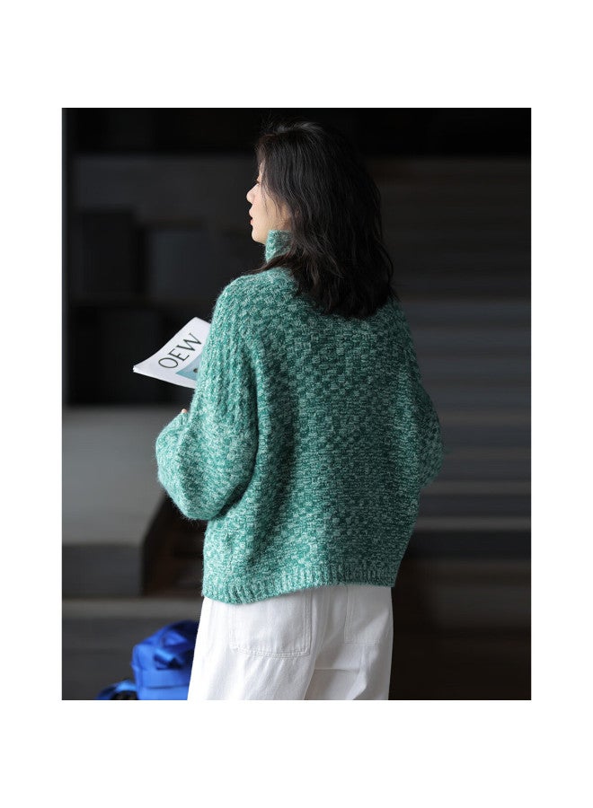 dme Demana Atmosphere Turtleneck Sweater Winter High-neck Long Sleeve Plaid Loose Knit Top For Women - Image 4