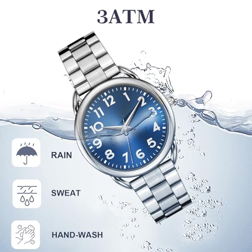 Asan Ge Women Watch Business Classic Stainless Number Quartz Female Watches for Lady Waterproof Easy to Read Fashion Female Wristwatch (Blue) - Image 4
