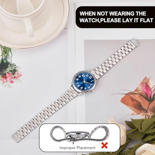 Asan Ge Women Watch Business Classic Stainless Number Quartz Female Watches for Lady Waterproof Easy to Read Fashion Female Wristwatch (Blue) - Image 3