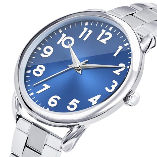 Asan Ge Women Watch Business Classic Stainless Number Quartz Female Watches for Lady Waterproof Easy to Read Fashion Female Wristwatch (Blue) - Image 2