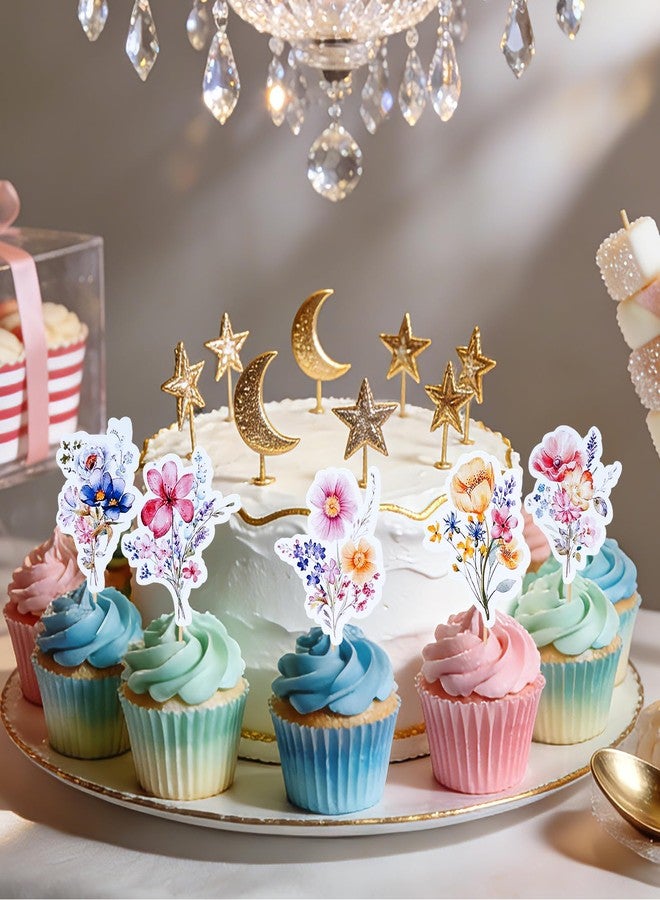 ishua 54PCS Double-Sided Wildflower Print Cupcake Toppers Birthday Decorations for Spring Garden Parties, Birthday Cakes & Dessert Tables, Party Supplies - Image 5