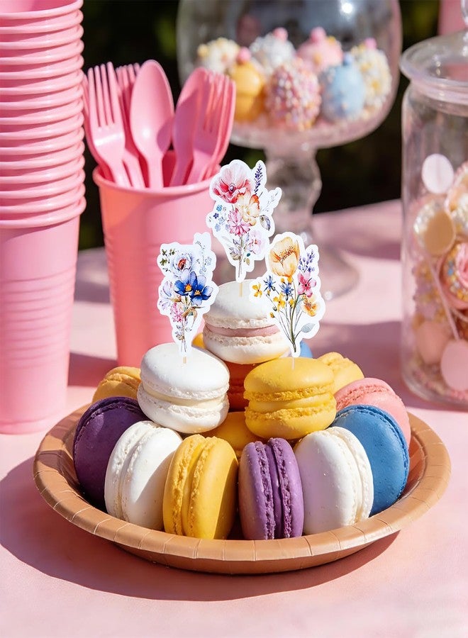 ishua 54PCS Double-Sided Wildflower Print Cupcake Toppers Birthday Decorations for Spring Garden Parties, Birthday Cakes & Dessert Tables, Party Supplies - Image 4