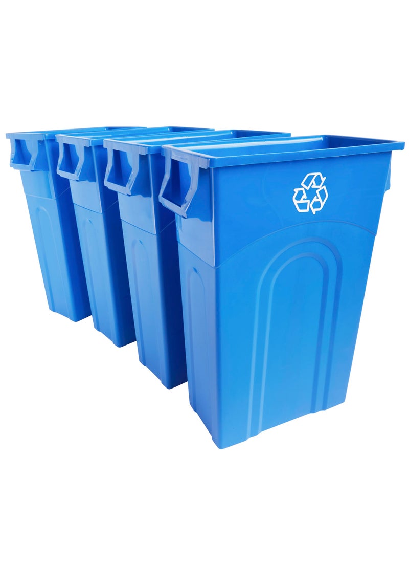 United Solutions United Solutions Highboy Recycling Bin 23 Gallon Space Saving Slim Profile and Easy Bag Removal Indoor or Outdoor Use Integrated Handles for Easy Carrying 4Pack Recycle Blue 