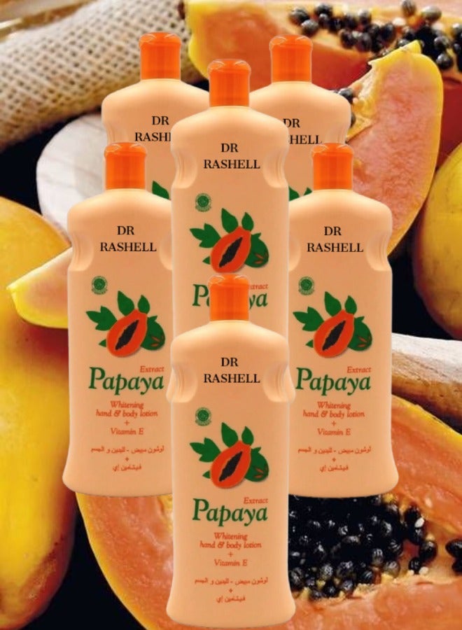 RASHELL 6 Pieces Extract Papaya Whitening Hand And Body Lotion 600ML - Image 1