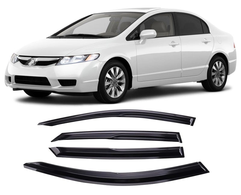 WONSABON TapeOn Window Visors Deflectors Rain Guards 4 Piece Set Compatible with 20062011 Honda Civic 94944