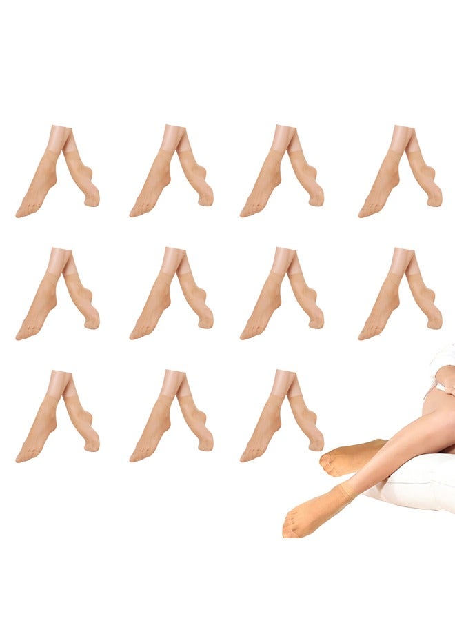 12 Pairs Sheer Ankle Socks Silky Thin Nylon Transparent Ankle Socks Short Dress Stockings for Women and Girls Beige - Image 1