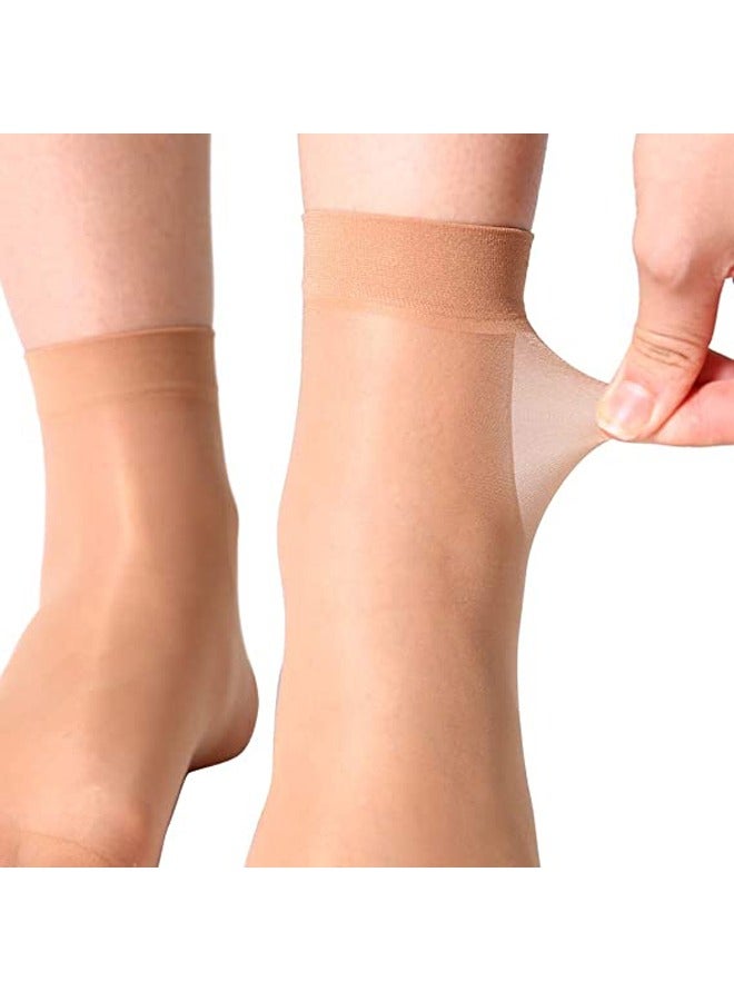 12 Pairs Sheer Ankle Socks Silky Thin Nylon Transparent Ankle Socks Short Dress Stockings for Women and Girls Beige - Image 5